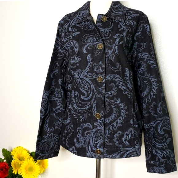 NEW Vintage Paisley Jean Jacket Denim Jacket Gray Black Coat Spring - Picture 1 of 13